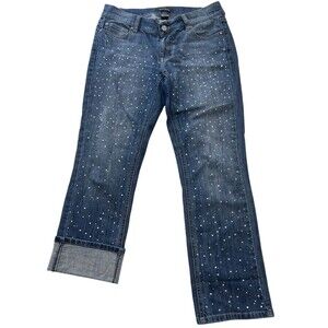 White House Black Market Glamorous Rhinestone Straight Leg Low Rise Jeans Size 4